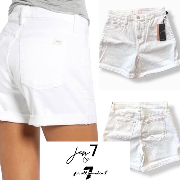 Jen7 High Rise MidRoll White Jean Shorts 4 NWT - Picture 8 of 14